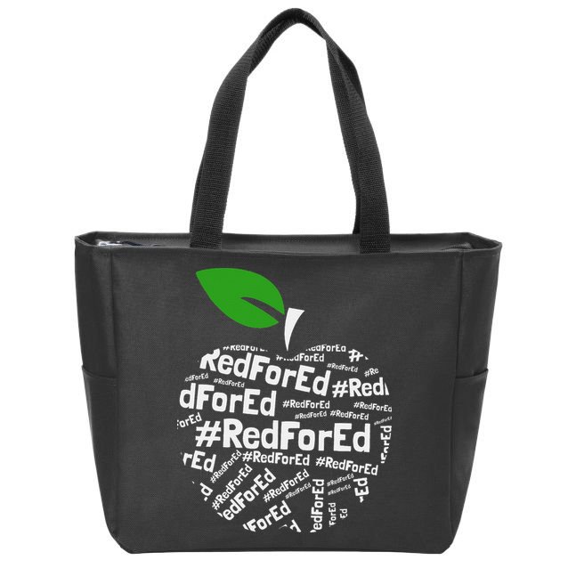 Teacher Red for Ed Cute Apple Graphic Design for Teachers Zip Tote Bag