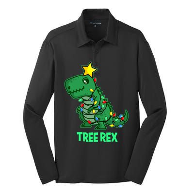 Tree Rex Funny Cute Retro Christmas Dino Cool Gift Silk Touch Performance Long Sleeve Polo