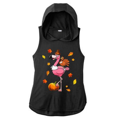 Turkey Riding Flamingo Thanksgiving Day Funny Fall Autumn Ladies PosiCharge Tri-Blend Wicking Draft Hoodie Tank