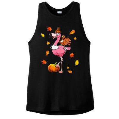 Turkey Riding Flamingo Thanksgiving Day Funny Fall Autumn Ladies PosiCharge Tri-Blend Wicking Tank