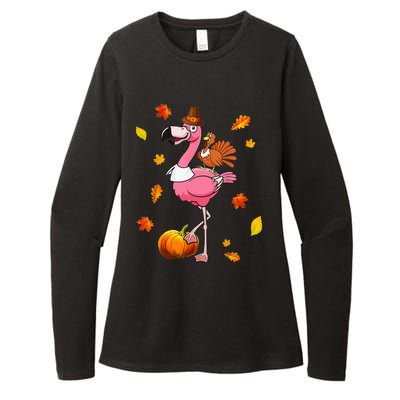 Turkey Riding Flamingo Thanksgiving Day Funny Fall Autumn Womens CVC Long Sleeve Shirt