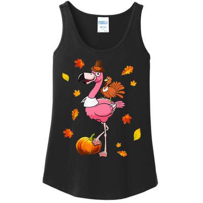 Turkey Riding Flamingo Thanksgiving Day Funny Fall Autumn Ladies Essential Tank