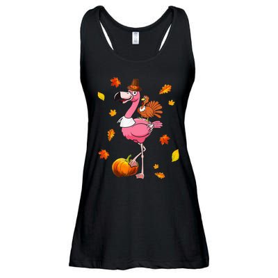 Turkey Riding Flamingo Thanksgiving Day Funny Fall Autumn Ladies Essential Flowy Tank