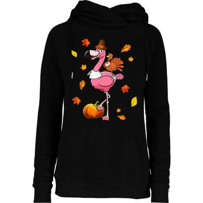 Turkey Riding Flamingo Thanksgiving Day Funny Fall Autumn Womens Funnel Neck Pullover Hood