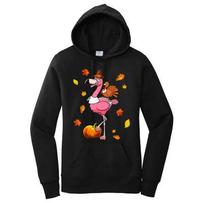 Turkey Riding Flamingo Thanksgiving Day Funny Fall Autumn Women's Pullover Hoodie