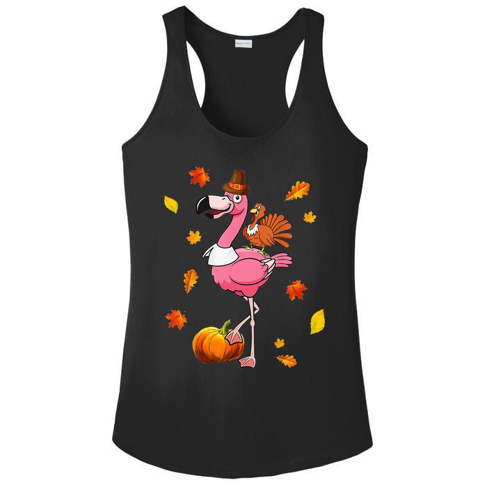 Turkey Riding Flamingo Thanksgiving Day Funny Fall Autumn Ladies PosiCharge Competitor Racerback Tank