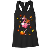 Turkey Riding Flamingo Thanksgiving Day Funny Fall Autumn Women's Racerback Tank