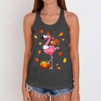 Turkey Riding Flamingo Thanksgiving Day Funny Fall Autumn Women's Knotted Racerback Tank