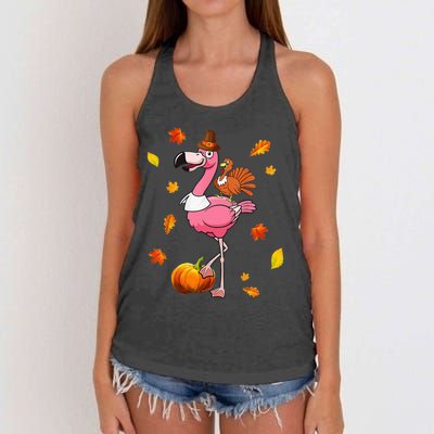 Turkey Riding Flamingo Thanksgiving Day Funny Fall Autumn Women's Knotted Racerback Tank