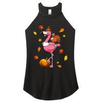 Turkey Riding Flamingo Thanksgiving Day Funny Fall Autumn Women's Perfect Tri Rocker Tank