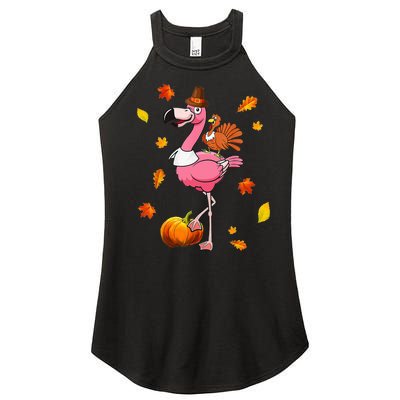 Turkey Riding Flamingo Thanksgiving Day Funny Fall Autumn Women's Perfect Tri Rocker Tank