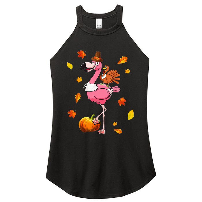 Turkey Riding Flamingo Thanksgiving Day Funny Fall Autumn Women's Perfect Tri Rocker Tank