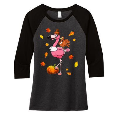 Turkey Riding Flamingo Thanksgiving Day Funny Fall Autumn Women's Tri-Blend 3/4-Sleeve Raglan Shirt