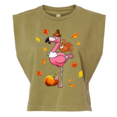 Turkey Riding Flamingo Thanksgiving Day Funny Fall Autumn Garment-Dyed Women's Muscle Tee