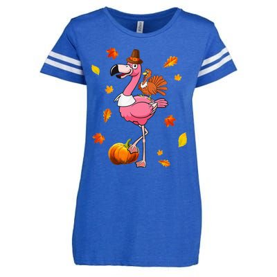 Turkey Riding Flamingo Thanksgiving Day Funny Fall Autumn Enza Ladies Jersey Football T-Shirt