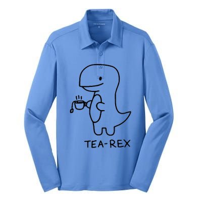 Tea Rex Funny Dinosaur Tea Party Silk Touch Performance Long Sleeve Polo