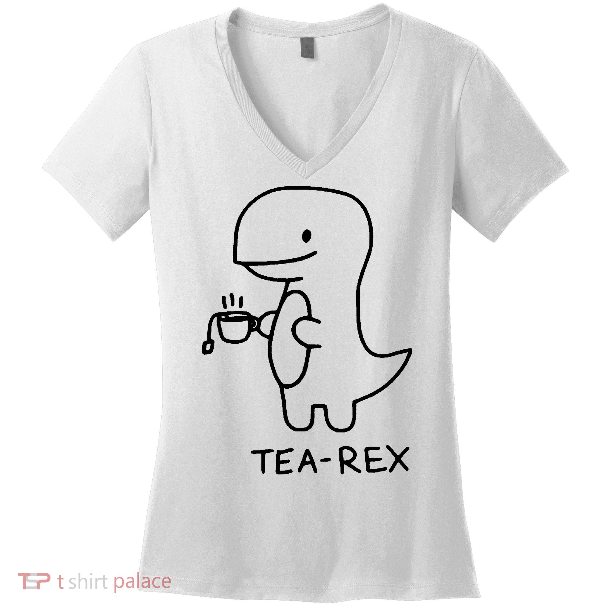Tea Rex Funny Dinosaur Tea Party Women's V-Neck T-Shirt