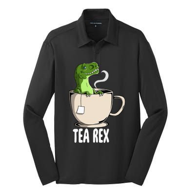 Tea Rex Funny T Rex Dinosaur Joke Pun Tyrannosaurus Silk Touch Performance Long Sleeve Polo