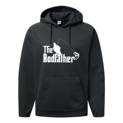 The Rodfather Funny Fishing Dad Fathers Day Gift Performance Fleece Hoodie