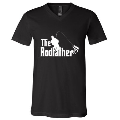 The Rodfather Funny Fishing Dad Fathers Day Gift V-Neck T-Shirt