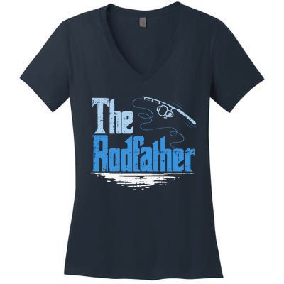 The Rodfather Funny Fishing Parody Gift Women's V-Neck T-Shirt