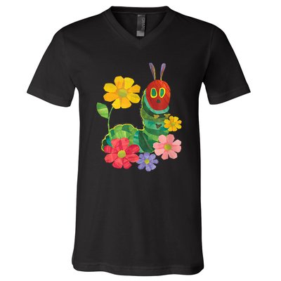 Teacher Retro Flowers And Hungry Caterpillar Kindergarten Gift V-Neck T-Shirt