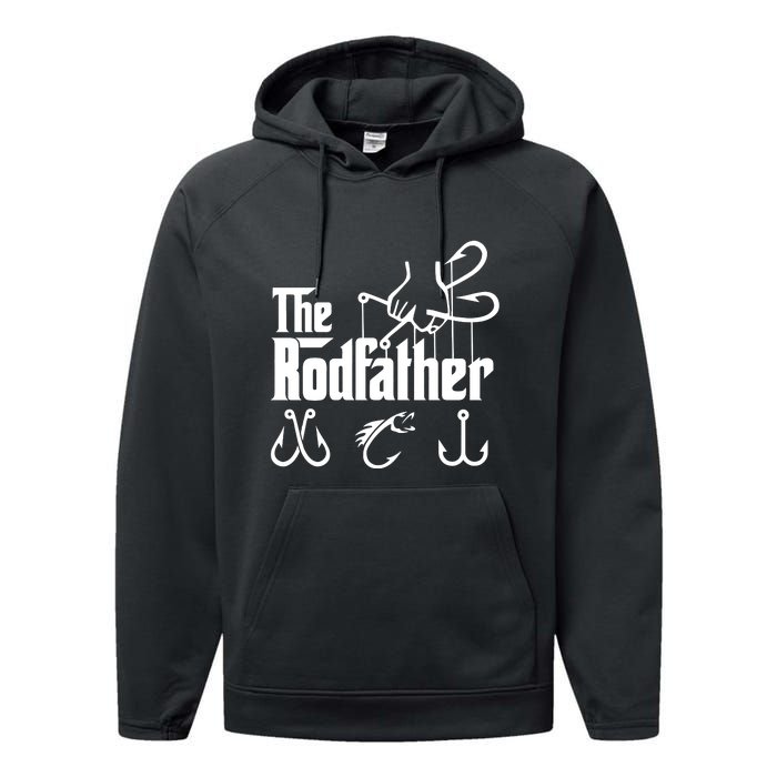 The Rodfather. Funny Fishing For Fisherman Dad Fathers Day Gift Performance Fleece Hoodie