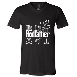 The Rodfather. Funny Fishing For Fisherman Dad Fathers Day Gift V-Neck T-Shirt