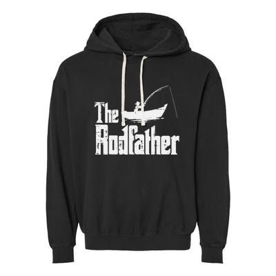 The Rodfather Fun Fishing Day Movie Pun Dad Papa Garment-Dyed Fleece Hoodie