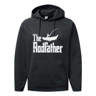 The Rodfather Fun Fishing Day Movie Pun Dad Papa Performance Fleece Hoodie