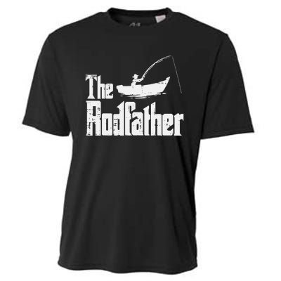 The Rodfather Fun Fishing Day Movie Pun Dad Papa Cooling Performance Crew T-Shirt