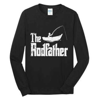 The Rodfather Fun Fishing Day Movie Pun Dad Papa Tall Long Sleeve T-Shirt