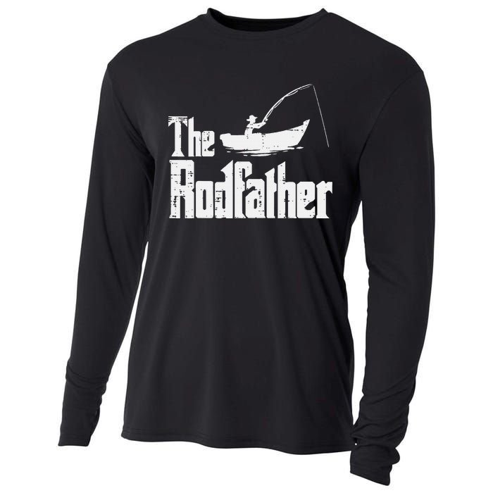 The Rodfather Fun Fishing Day Movie Pun Dad Papa Cooling Performance Long Sleeve Crew