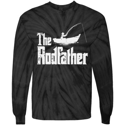 The Rodfather Fun Fishing Day Movie Pun Dad Papa Tie-Dye Long Sleeve Shirt