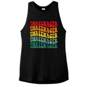 Threenager Retro Groovy Third Bday 3th Birthday Ladies PosiCharge Tri-Blend Wicking Tank