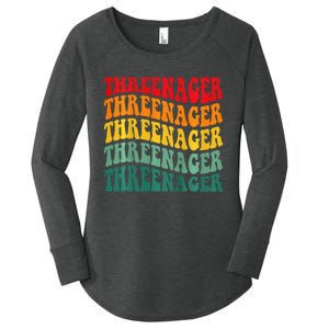 Threenager Retro Groovy Third Bday 3th Birthday Women's Perfect Tri Tunic Long Sleeve Shirt