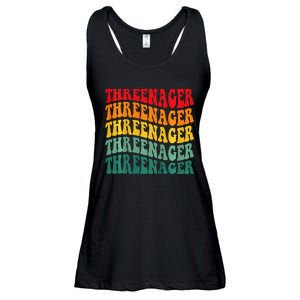 Threenager Retro Groovy Third Bday 3th Birthday Ladies Essential Flowy Tank