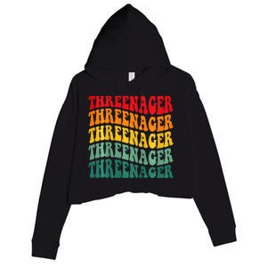 Threenager Retro Groovy Third Bday 3th Birthday Crop Fleece Hoodie