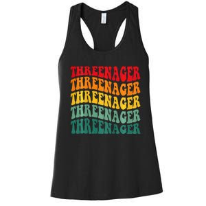 Threenager Retro Groovy Third Bday 3th Birthday Women's Racerback Tank