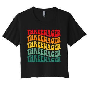 Threenager Retro Groovy Third Bday 3th Birthday Women's Crop Top Tee