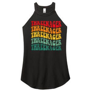 Threenager Retro Groovy Third Bday 3th Birthday Women's Perfect Tri Rocker Tank