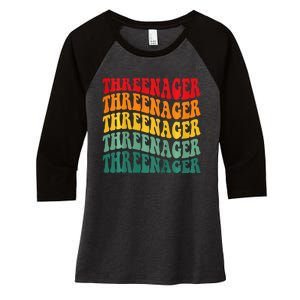 Threenager Retro Groovy Third Bday 3th Birthday Women's Tri-Blend 3/4-Sleeve Raglan Shirt