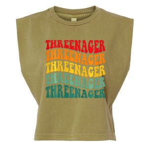 Threenager Retro Groovy Third Bday 3th Birthday Garment-Dyed Women's Muscle Tee