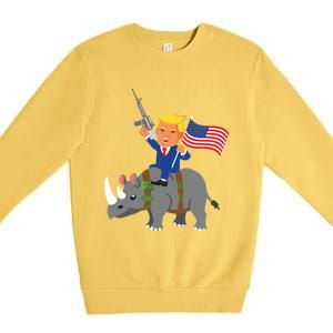 Trump Rhino Gun Merica 2020 Election Donald Republican Gift Premium Crewneck Sweatshirt