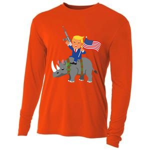 Trump Rhino Gun Merica 2020 Election Donald Republican Gift Cooling Performance Long Sleeve Crew