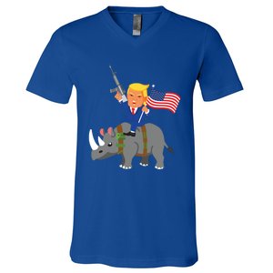 Trump Rhino Gun Merica 2020 Election Donald Republican Gift V-Neck T-Shirt