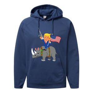 Trump Rhino Gun Merica 2020 Election Donald Republican Gift Performance Fleece Hoodie