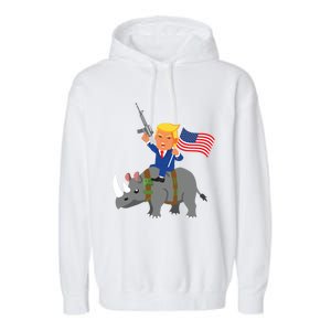 Trump Rhino Gun Merica 2020 Election Donald Republican Gift Garment-Dyed Fleece Hoodie