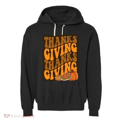Thanksgiving Retro Groovy Holiday Cute Garment-Dyed Fleece Hoodie
