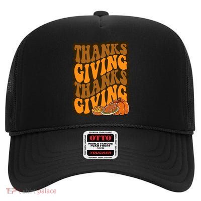 Thanksgiving Retro Groovy Holiday Cute High Crown Mesh Back Trucker Hat